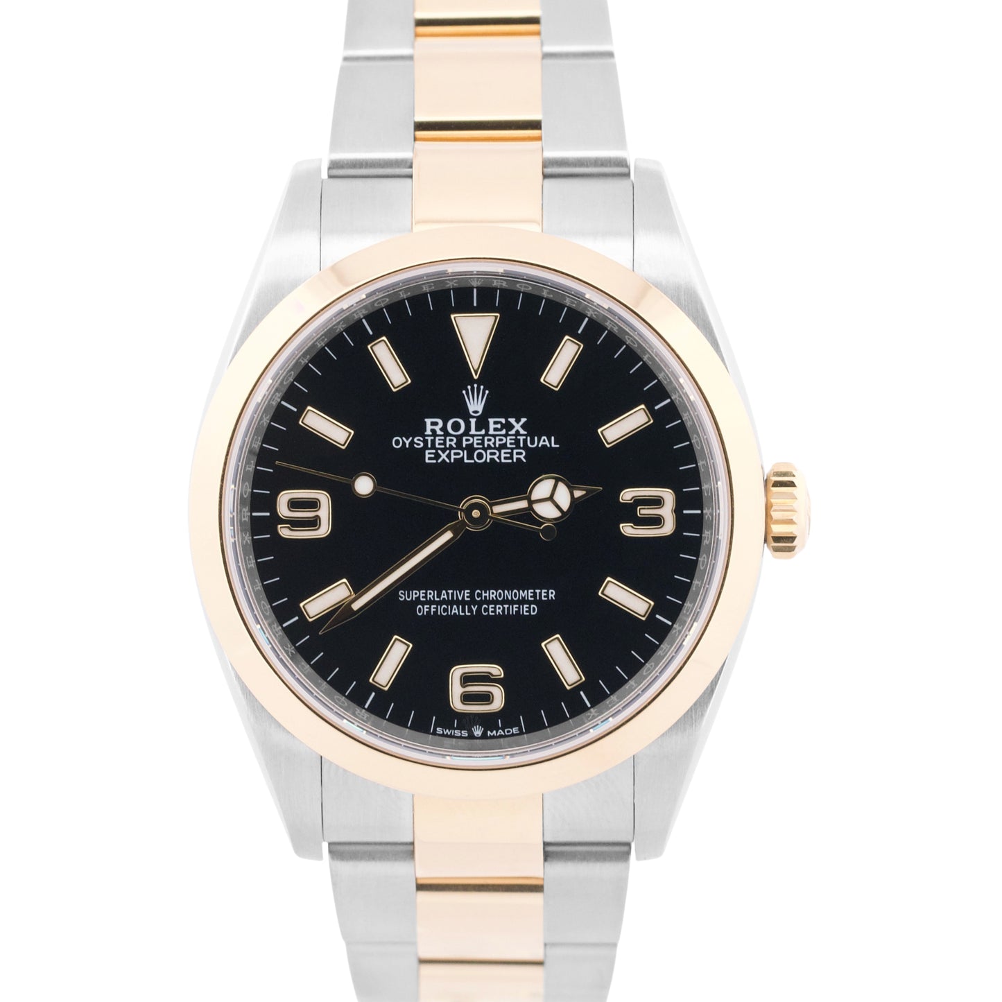 2023 PAPERS Rolex Explorer I Black TWO-TONE 18K Gold Steel 36mm 124273 Watch BOX
