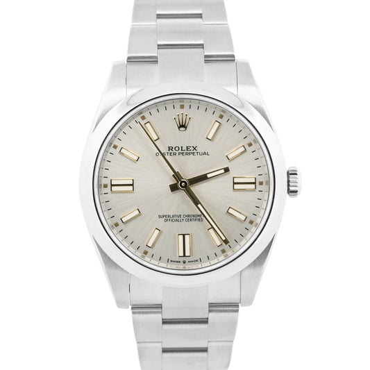 PAPERS Rolex Oyster Perpetual 41 SILVER Stainless Steel Oyster 41mm 124300 BOX