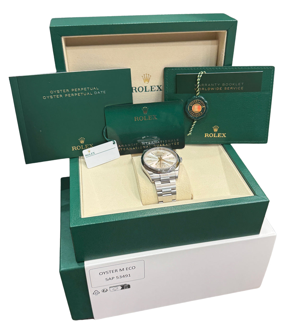 2025 Rolex Oyster Perpetual 124300 Silver Stainless Steel 41mm Watch Box Papers