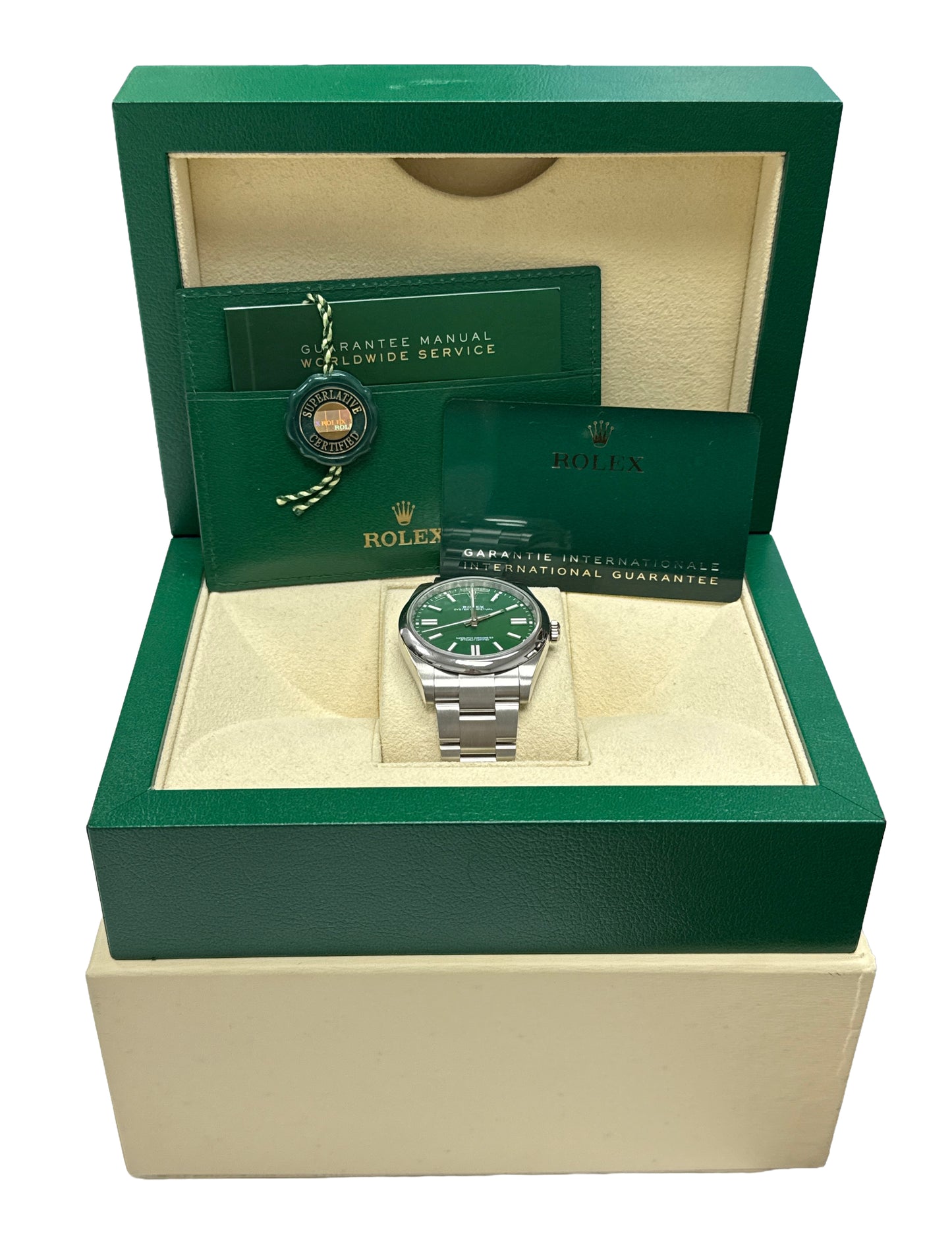 2025 PAPERS Rolex Oyster Perpetual 41 GREEN Stainless Steel 41mm 124300 BOX