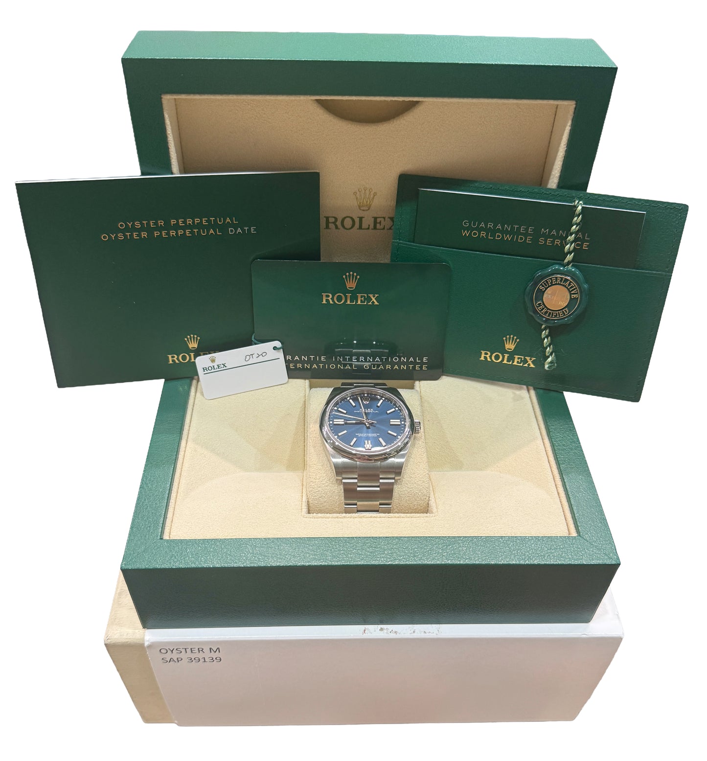 2022 PAPERS Rolex Oyster Perpetual BLUE Stainless Steel 41mm 124300 Watch BOX