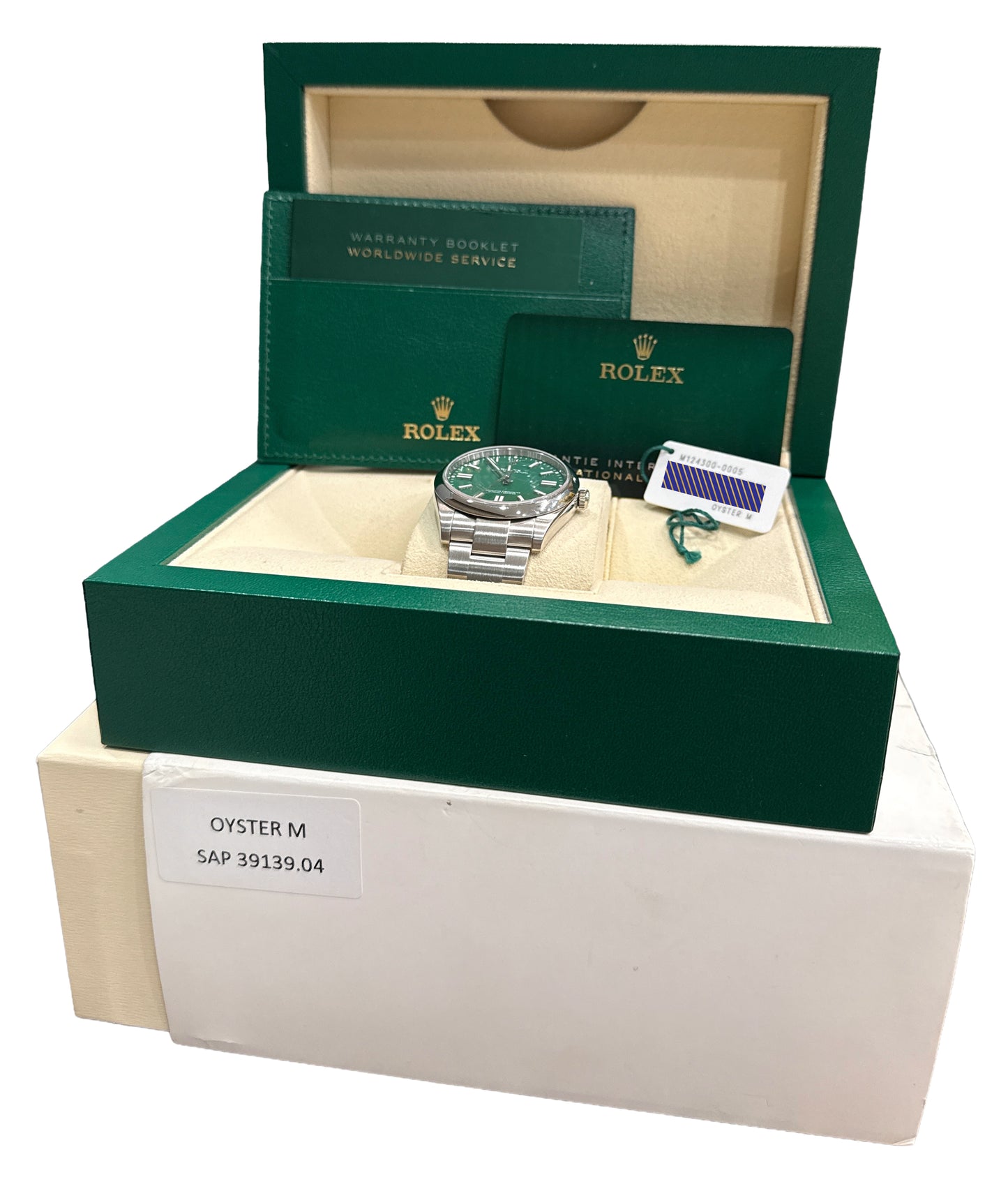 2023 PAPERS Rolex Oyster Perpetual 41mm GREEN Stainless Steel Watch 124300 BOX