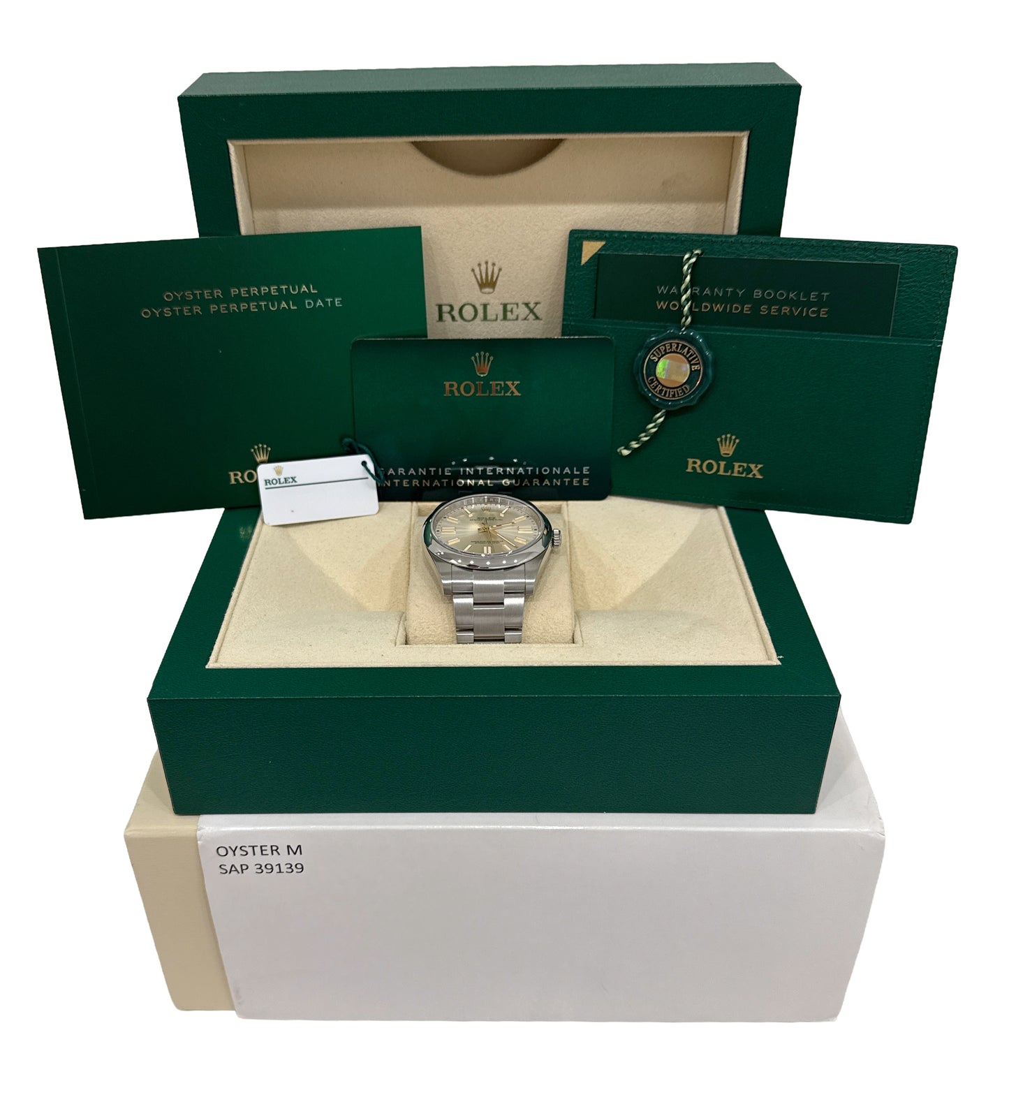 PAPERS Rolex Oyster Perpetual 41 SILVER Stainless Steel Oyster 41mm 124300 BOX