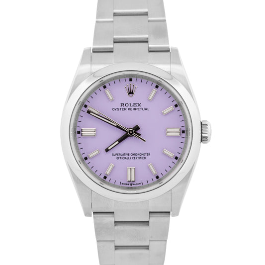2025 PAPERS Rolex Oyster Perpetual LAVENDER Purple Steel 36mm Watch 126000 BOX