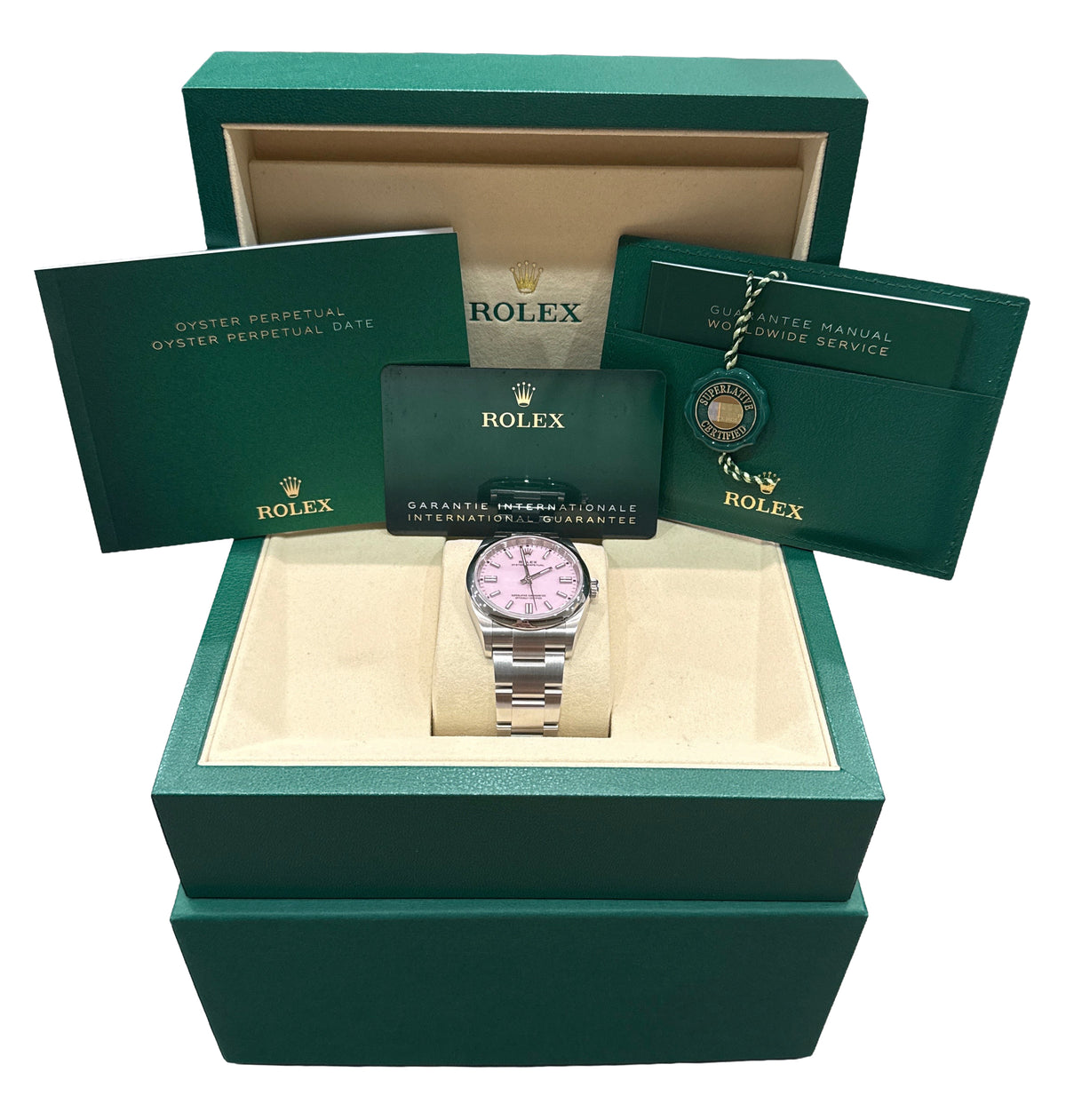New 2026 Rolex Oyster Perpetual 126000 Pink Stainless Steel 36mm Box Papers