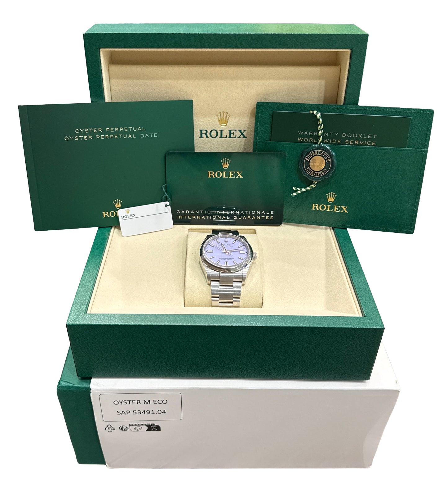 NEW MAR 2026 PAPERS Rolex Oyster Perpetual LAVENDER PURPLE Steel 36mm 126000 BOX