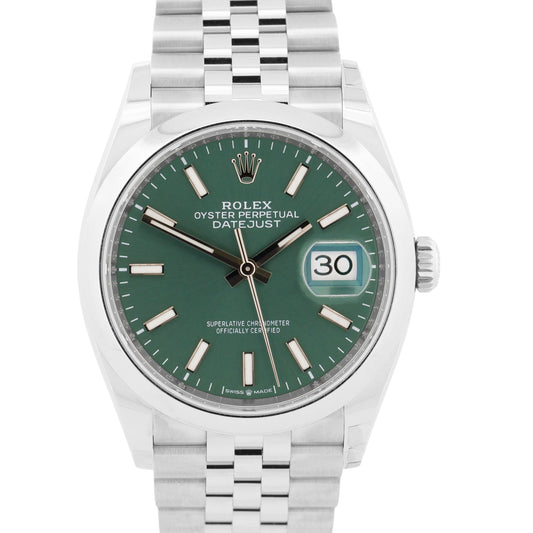 NEW 2025 PAPERS Rolex DateJust MINT GREEN Steel JUBILEE 36mm Watch 126200 BOX