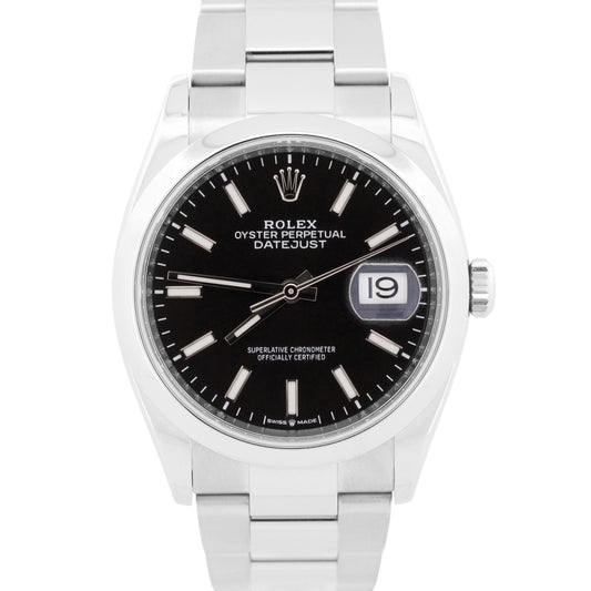 Rolex DateJust 36 BLACK Smooth Oyster Stainless Steel 36mm Watch 126200 BOX