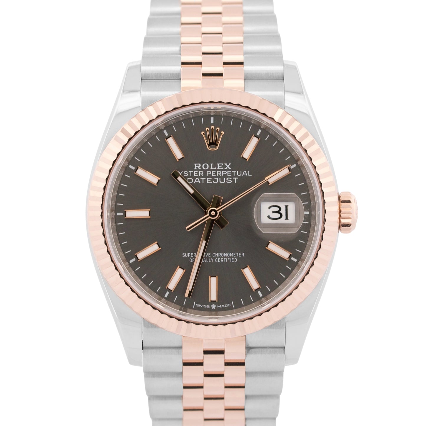 2026 PAPERS Rolex DateJust RHODIUM 18K Rose Gold Steel JUBILEE 36mm 126231 BOX