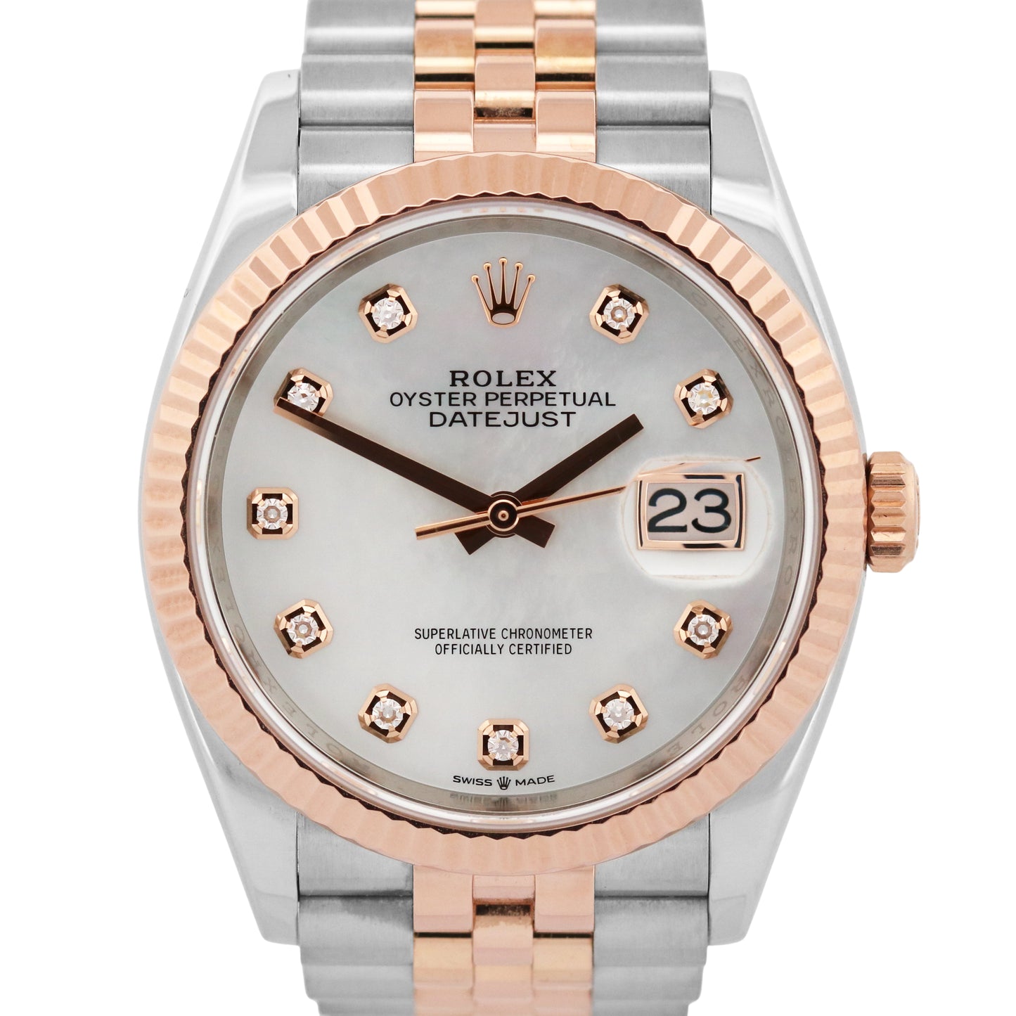 2021 PAPERS Rolex DateJust 36 MOP DIAMOND 18k Rose Gold JUBILEE 36mm 126231 BOX