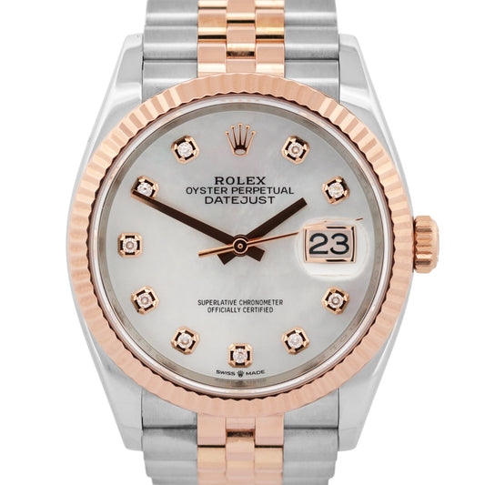 2021 PAPERS Rolex DateJust 36 MOP DIAMOND 18k Rose Gold JUBILEE 36mm 126231 BOX