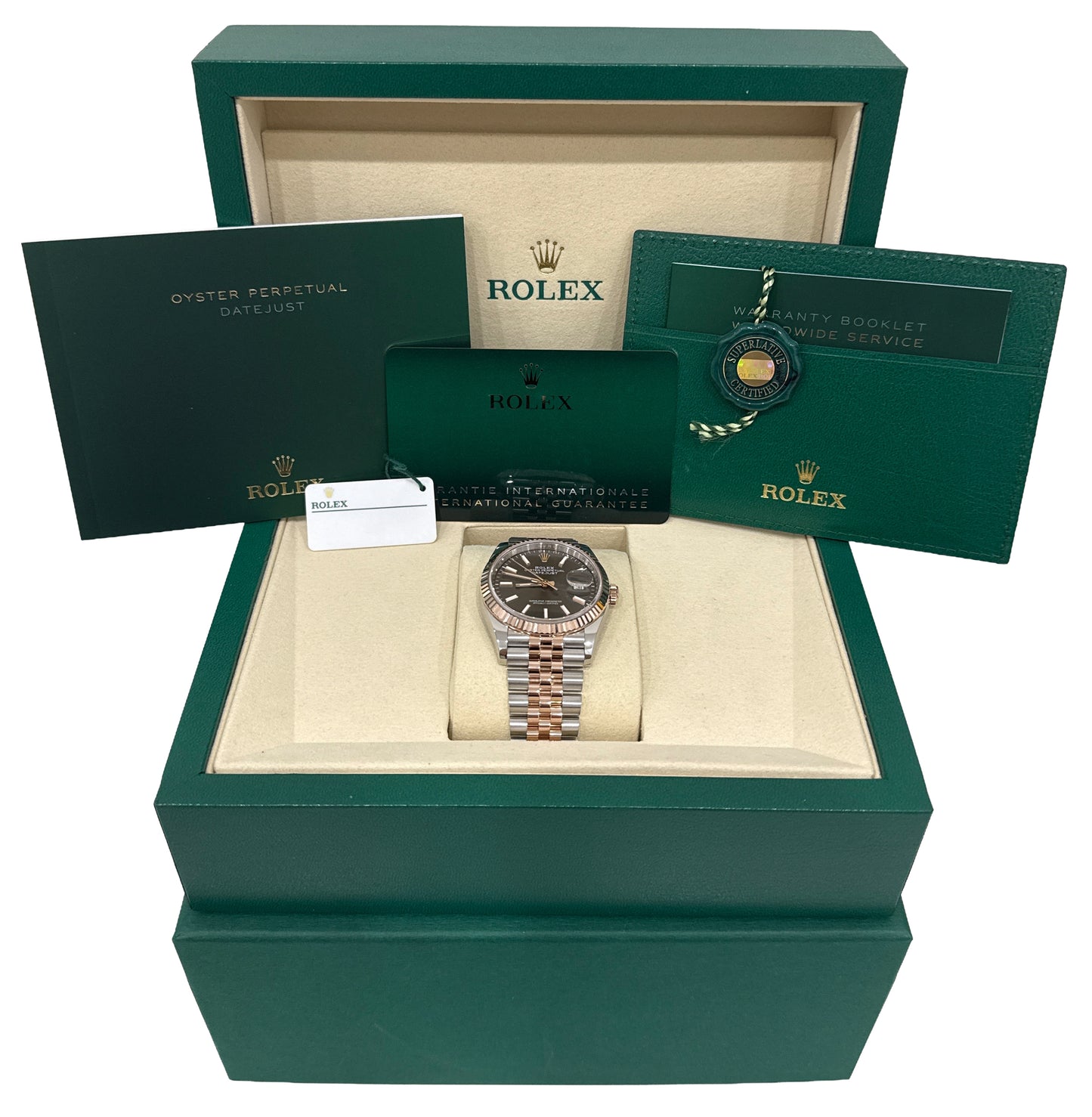 2026 PAPERS Rolex DateJust RHODIUM 18K Rose Gold Steel JUBILEE 36mm 126231 BOX