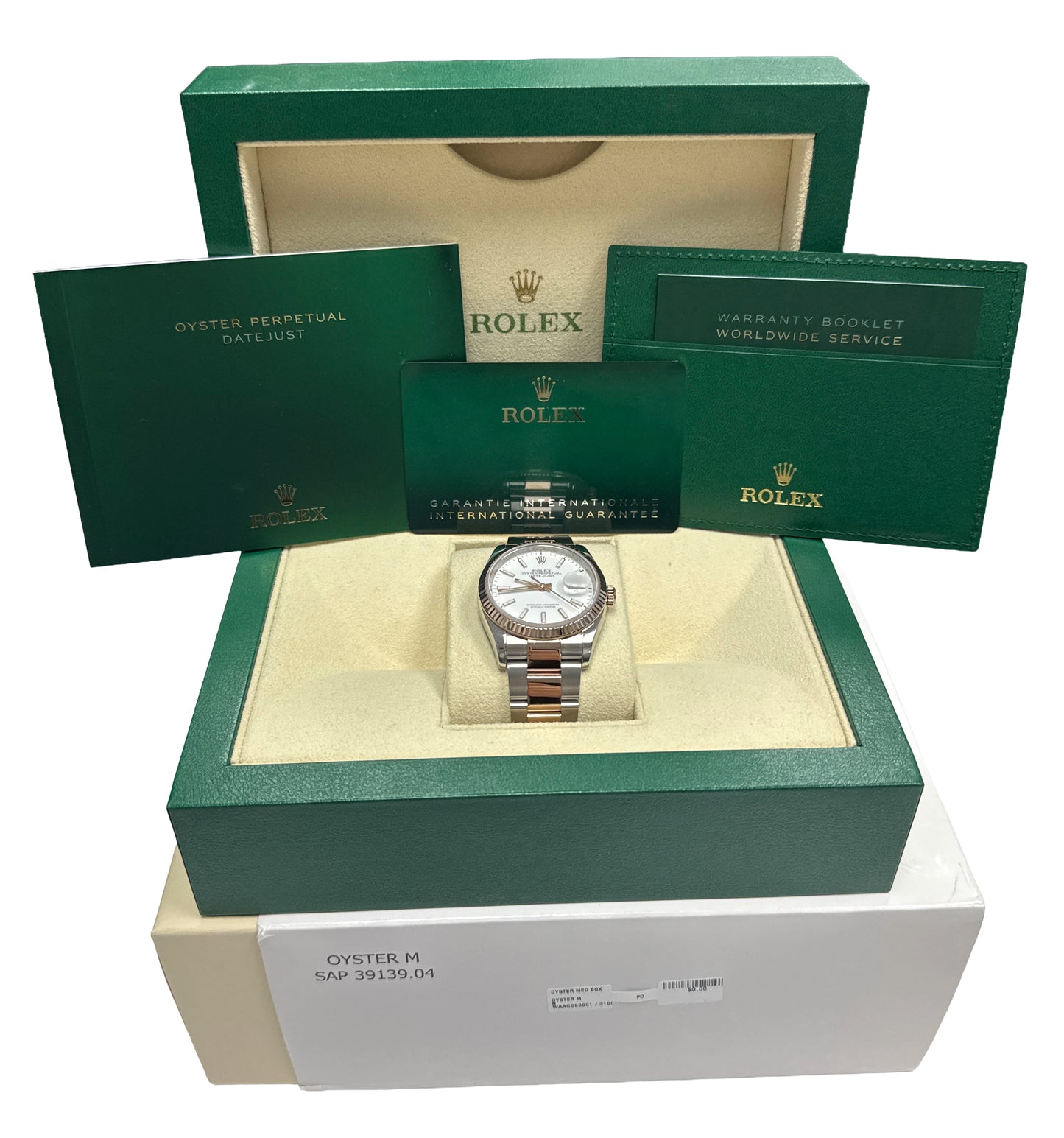 2024 PAPERS Rolex DateJust 36 WHITE 18k Rose Gold OYSTER Steel 36mm 126231 BOX