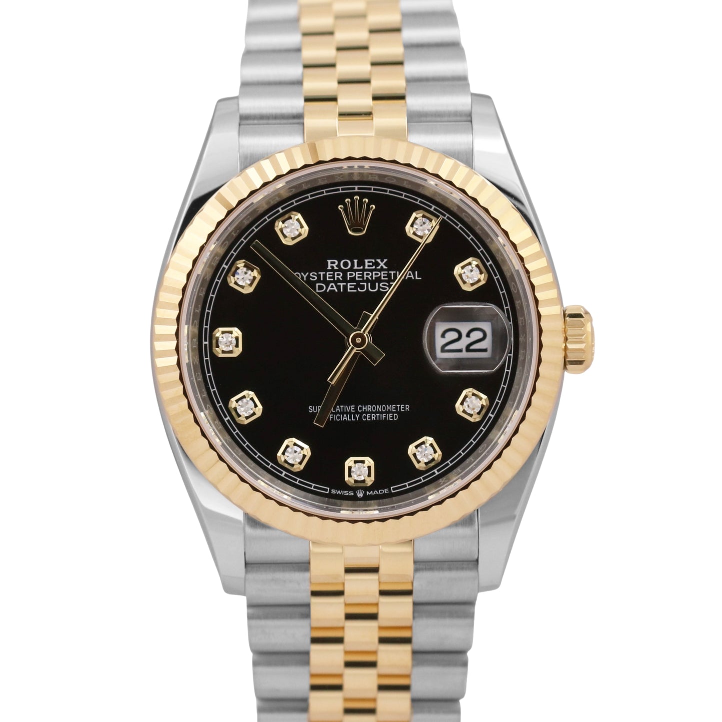 MINT 2024 PAPERS Rolex DateJust 36mm BLACK DIAMOND 18K Gold JUBILEE 126233 BOX