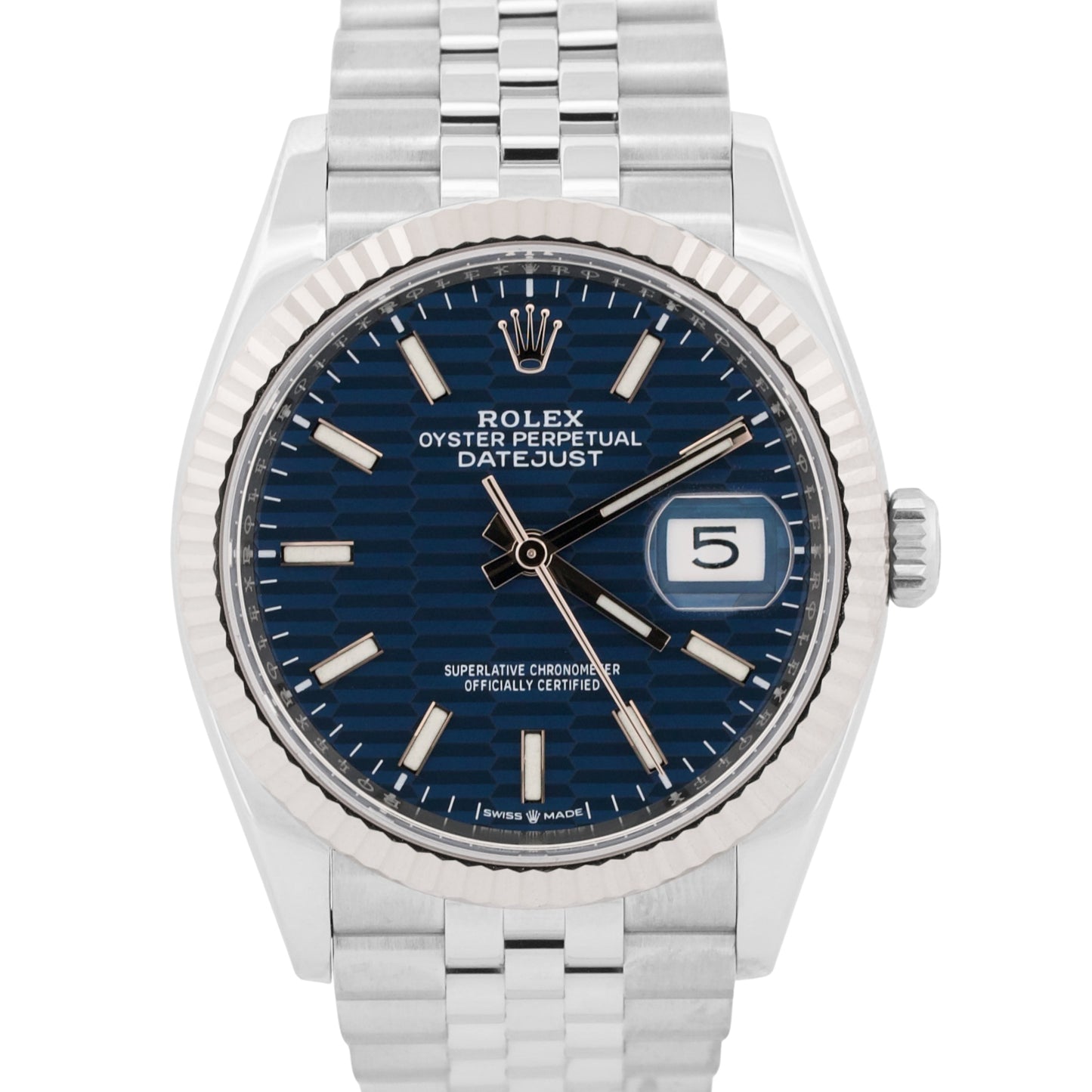 2021 PAPERS Rolex DateJust BLUE MOTIF 36mm Steel 18K Gold JUBILEE 126234 BOX