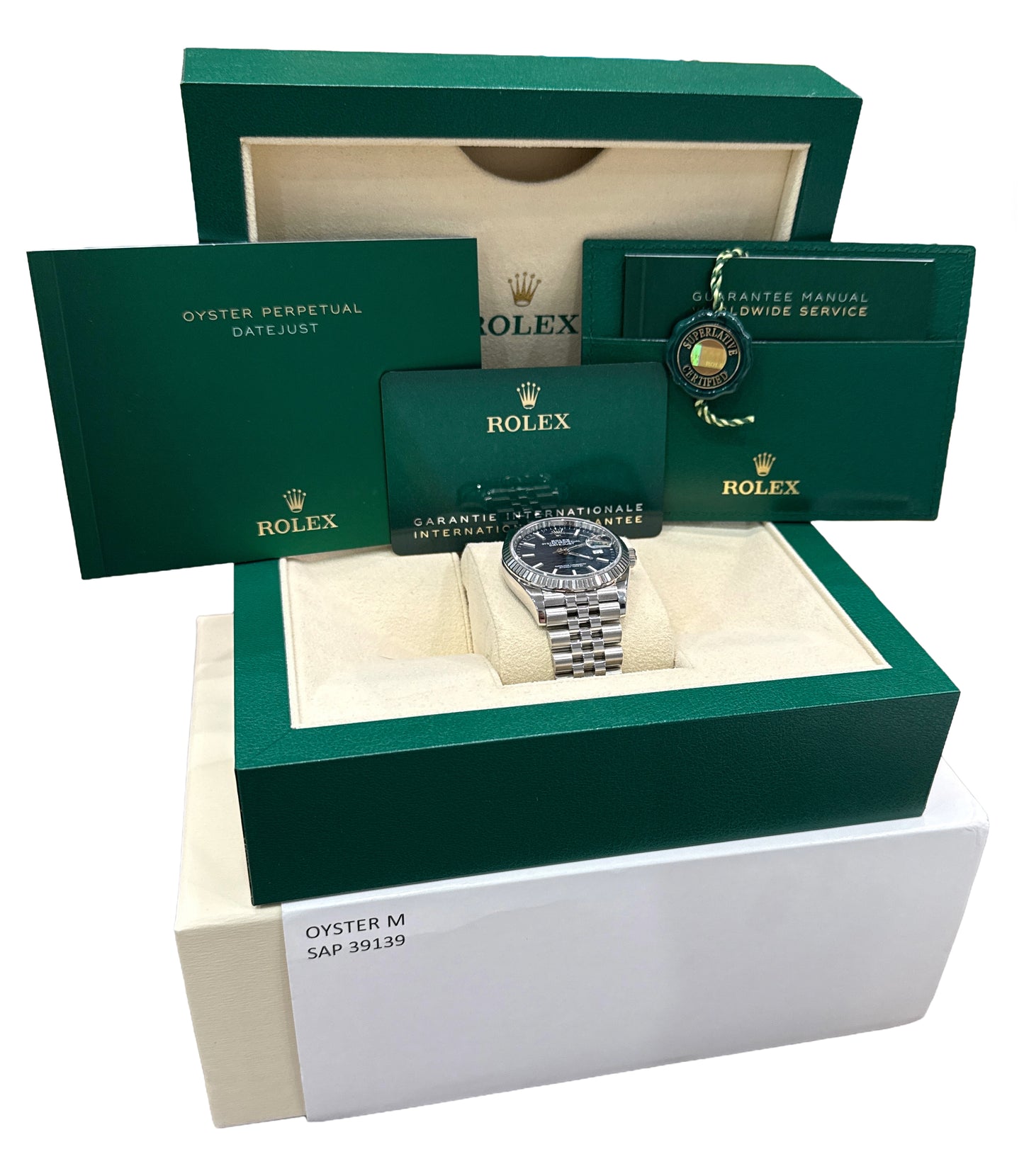 2021 PAPERS Rolex DateJust BLUE MOTIF 36mm Steel 18K Gold JUBILEE 126234 BOX