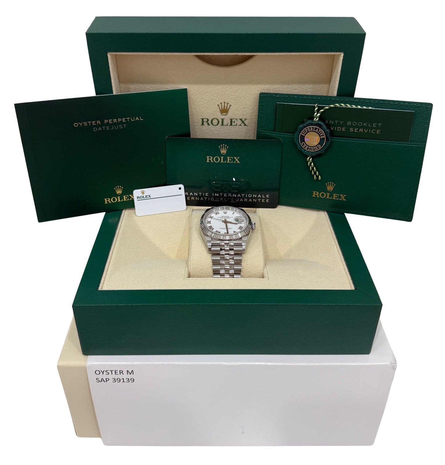 2022 Rolex DateJust 36mm White Roman 18K Gold Steel Jubilee 126234 Box Papers
