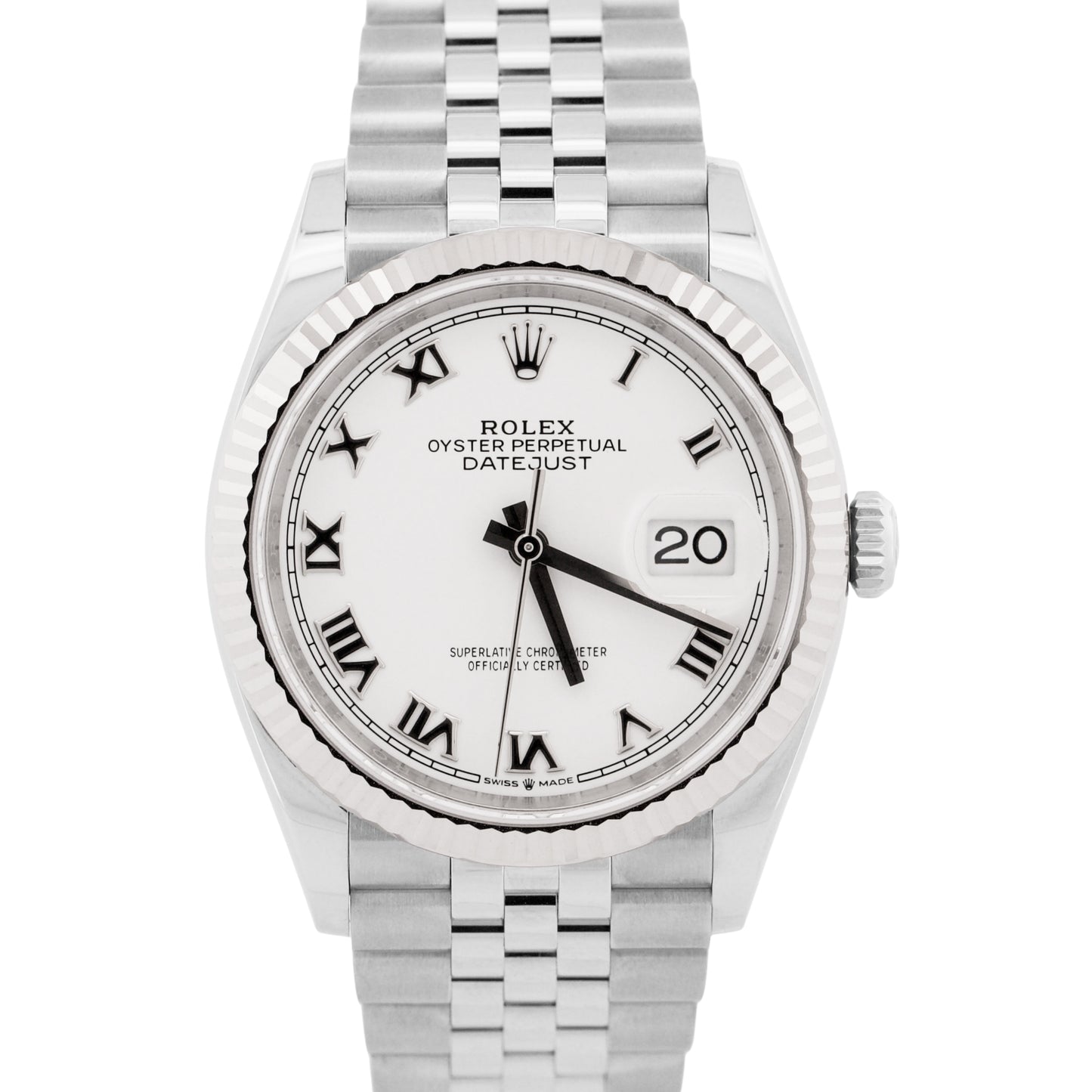 2022 Rolex DateJust 36mm White Roman 18K Gold Steel Jubilee 126234 Box Papers