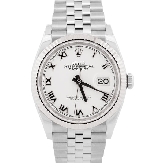 2022 Rolex DateJust 36mm White Roman 18K Gold Steel Jubilee 126234 Box Papers