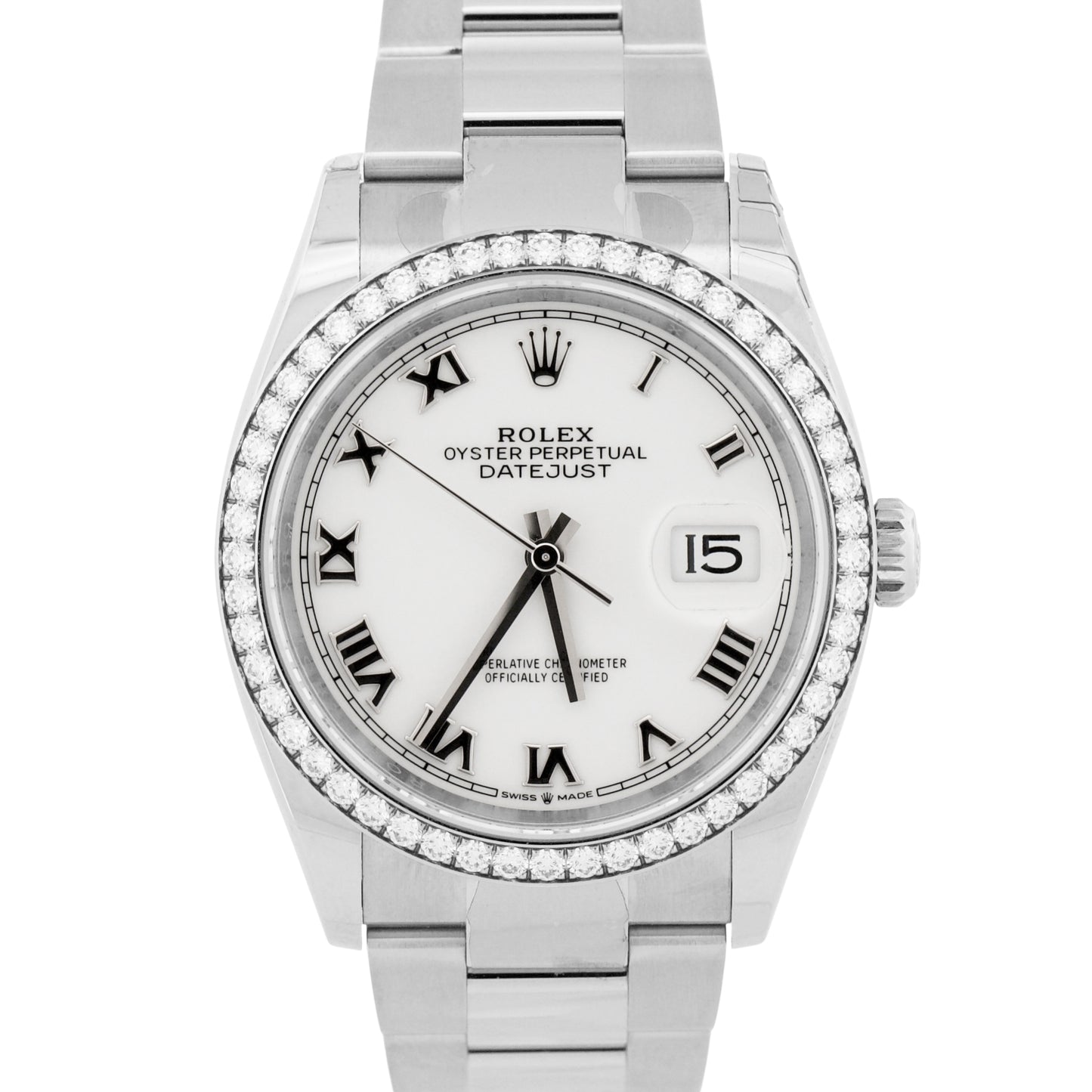 2025 PAPERS Rolex DateJust 36mm WHITE ROMAN Steel DIAMOND Oyster 126284 RBR BOX