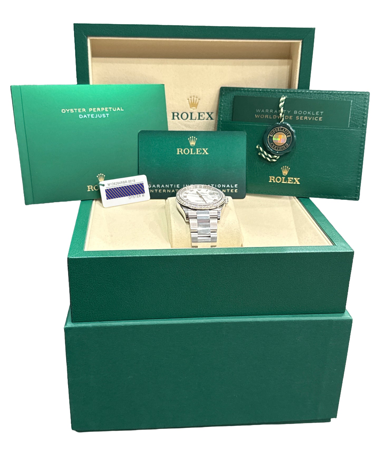 2025 PAPERS Rolex DateJust 36mm WHITE ROMAN Steel DIAMOND Oyster 126284 RBR BOX