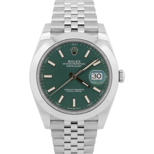 2024 Rolex DateJust 41 126300 Mint Green Stainless Steel Jubilee 41mm Watch BOX