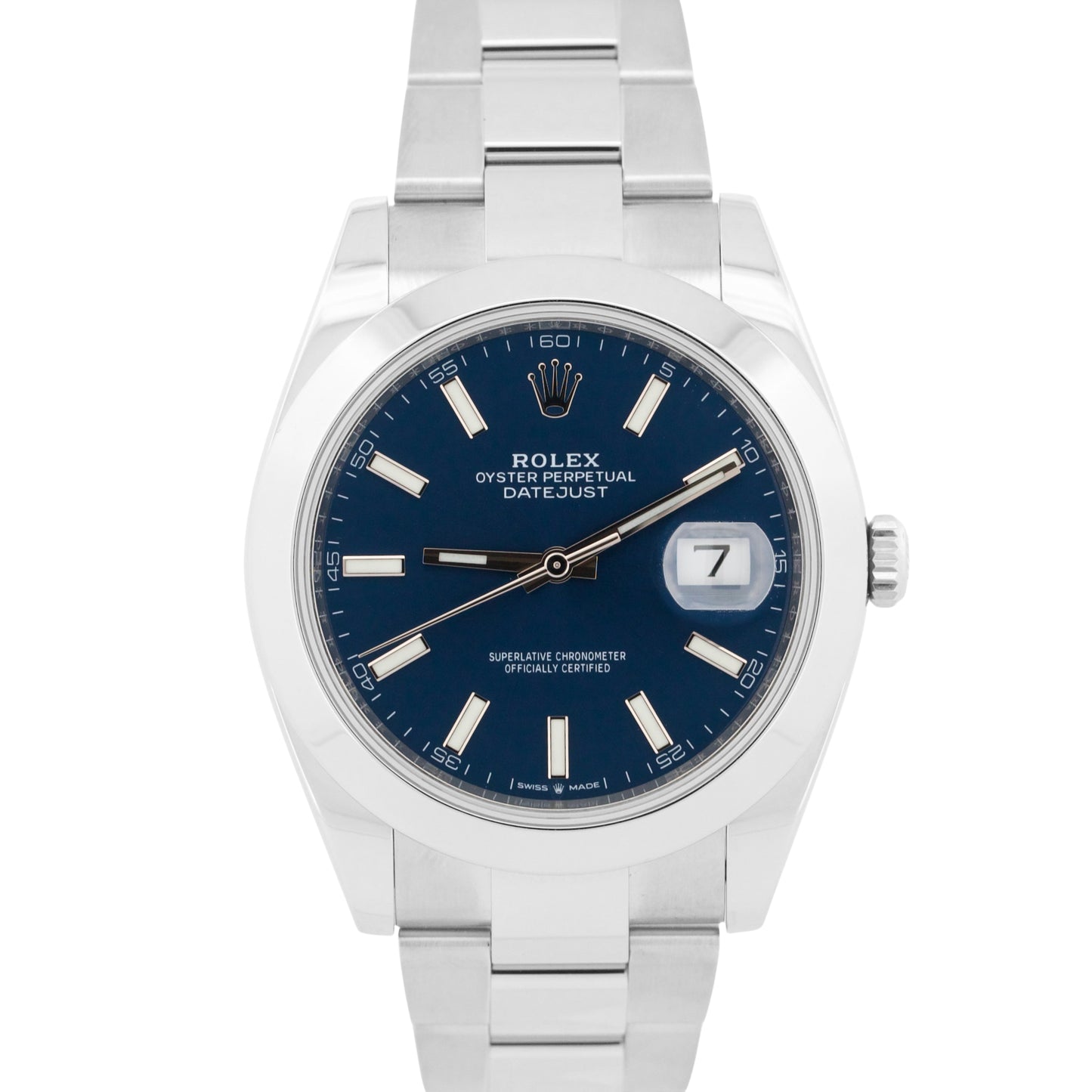 PAPERS Rolex DateJust 41mm BLUE Stainless Steel Smooth OYSTER 126300 Watch BOX