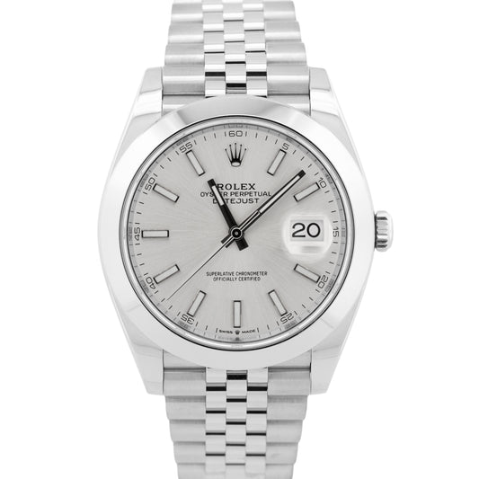 PAPERS Rolex DateJust 41 SILVER Stainless Steel Smooth JUBILEE 41mm 126300 BOX
