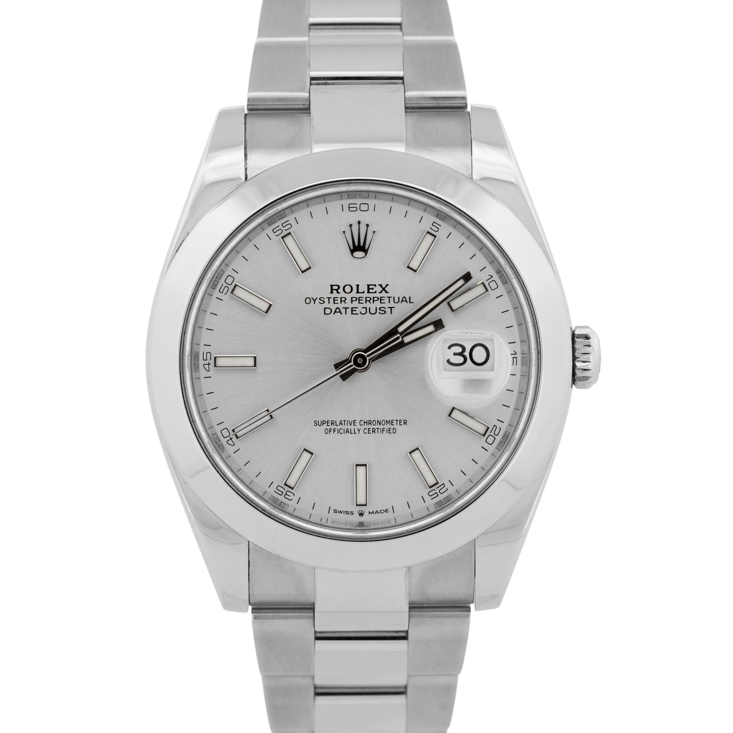 PAPERS Rolex DateJust 41mm SILVER Stainless Steel Smooth OYSTER 126300 Watch BOX