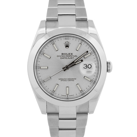 PAPERS Rolex DateJust 41mm SILVER Stainless Steel Smooth OYSTER 126300 Watch BOX