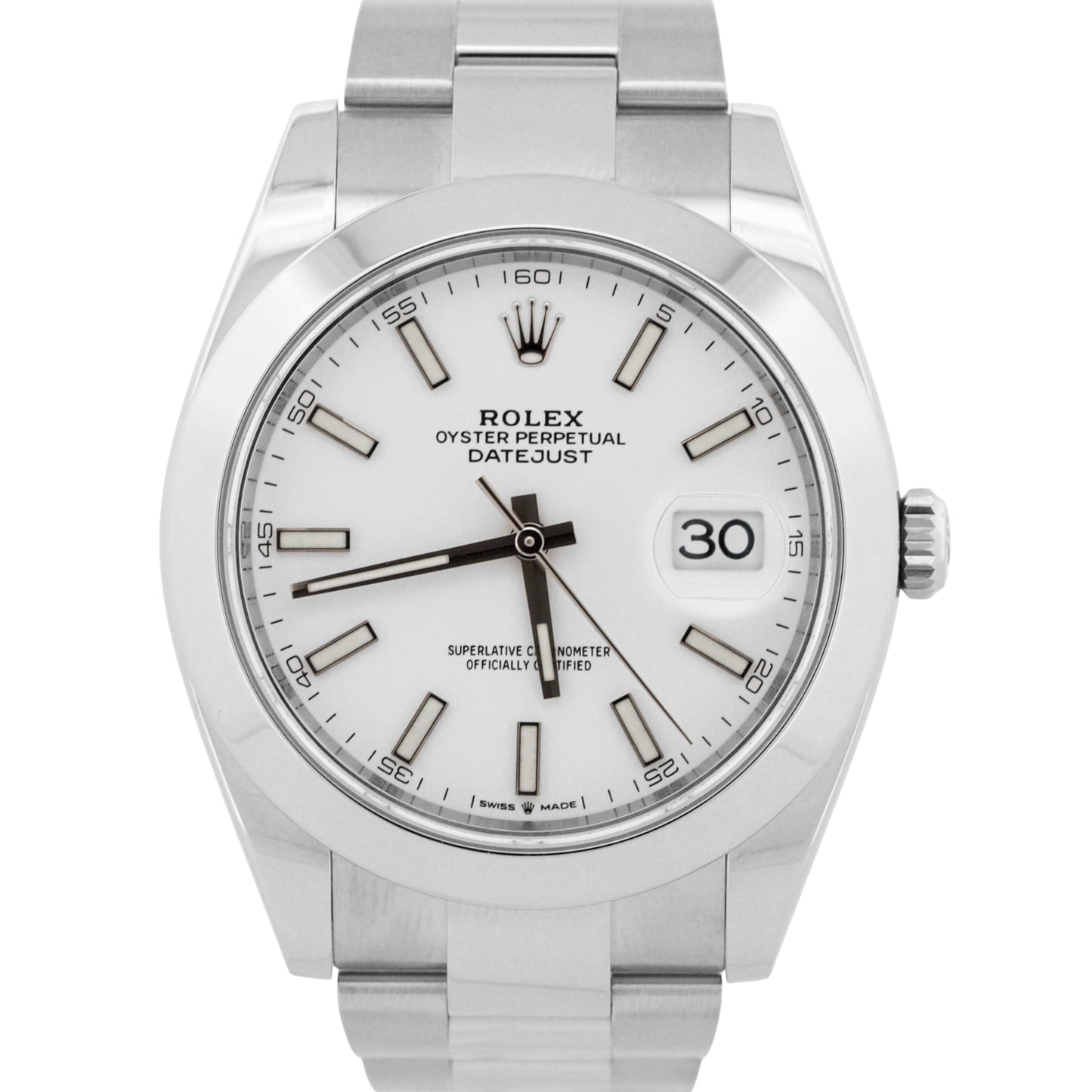 PAPERS Rolex DateJust 41mm WHITE Stainless Steel Smooth OYSTER 126300 Watch BOX