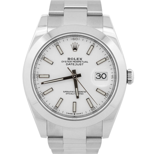 PAPERS Rolex DateJust 41mm WHITE Stainless Steel Smooth OYSTER 126300 Watch BOX
