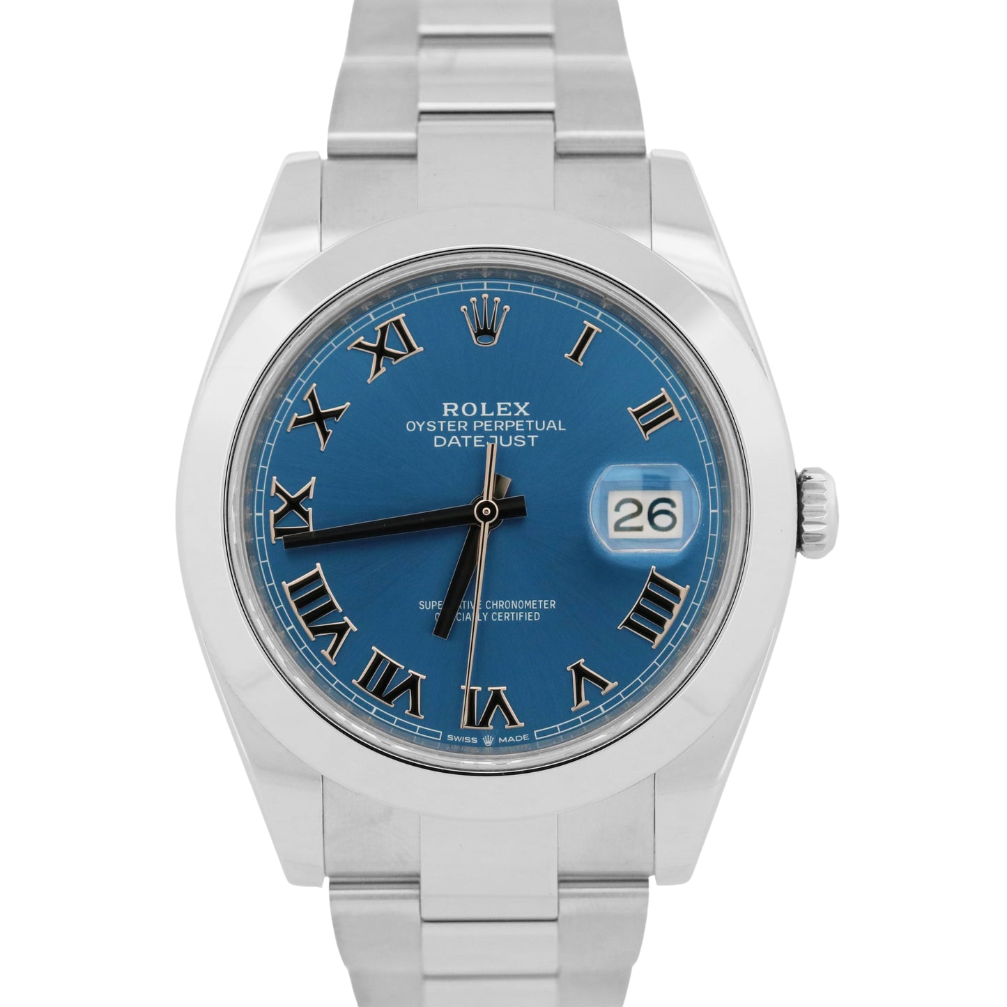 Rolex DateJust 41mm AZZURRO BLUE ROMAN Stainless Steel OYSTER Smooth 126300 BOX