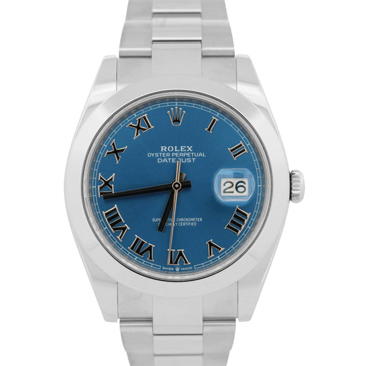 Rolex DateJust 41mm AZZURRO BLUE ROMAN Stainless Steel OYSTER Smooth 126300 BOX