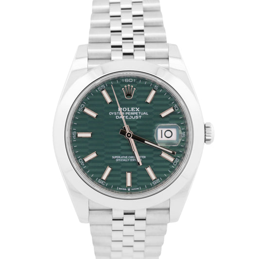 2023 PAPERS Rolex DateJust 41 GREEN MOTIF Stainless JUBILEE 41mm 126300 BOX
