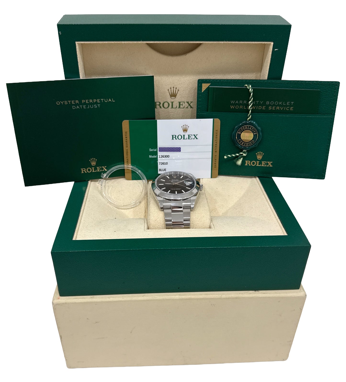 PAPERS Rolex DateJust 41mm BLUE Stainless Steel Smooth OYSTER 126300 Watch BOX