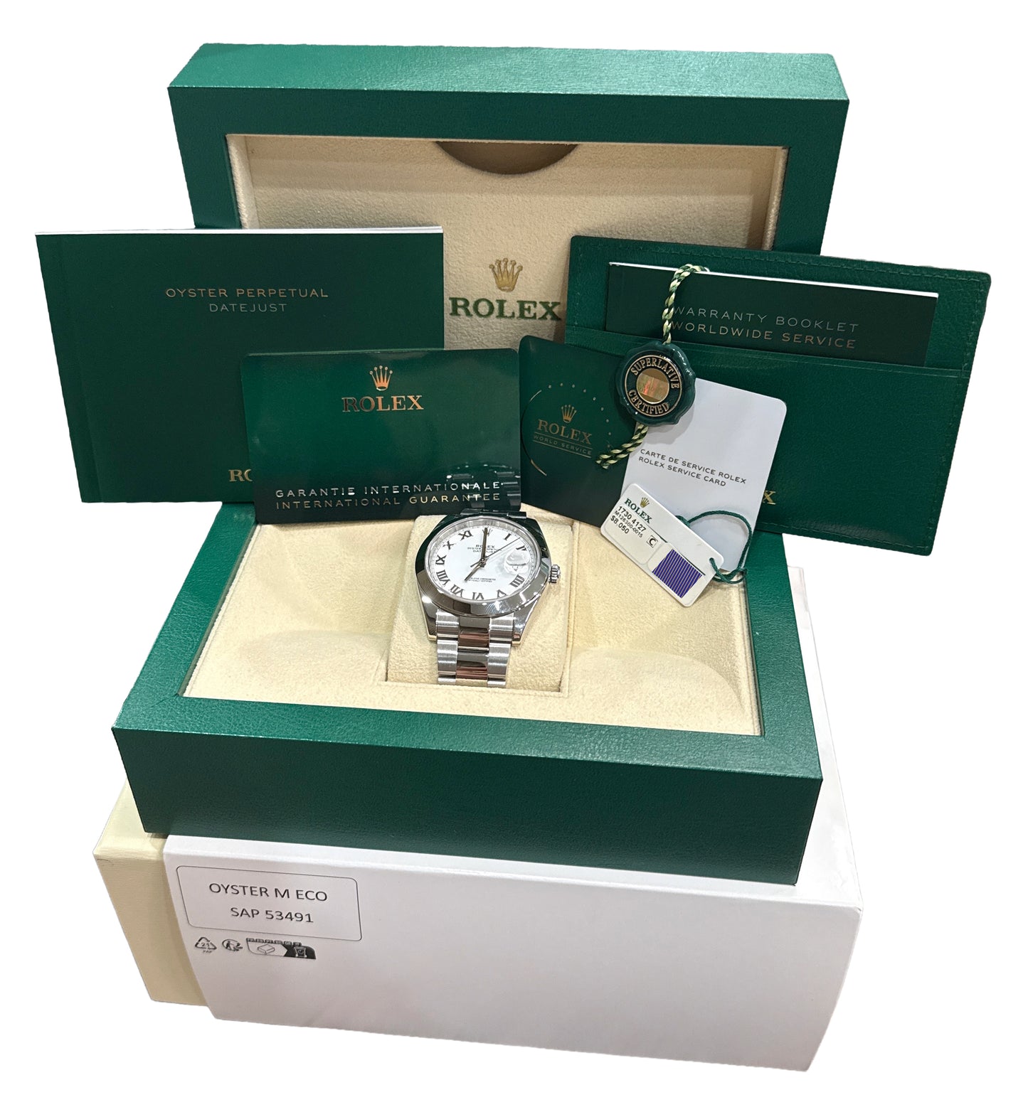 2023 PAPERS Rolex DateJust 41 WHITE ROMAN Stainless Steel 41mm 126300 BOX