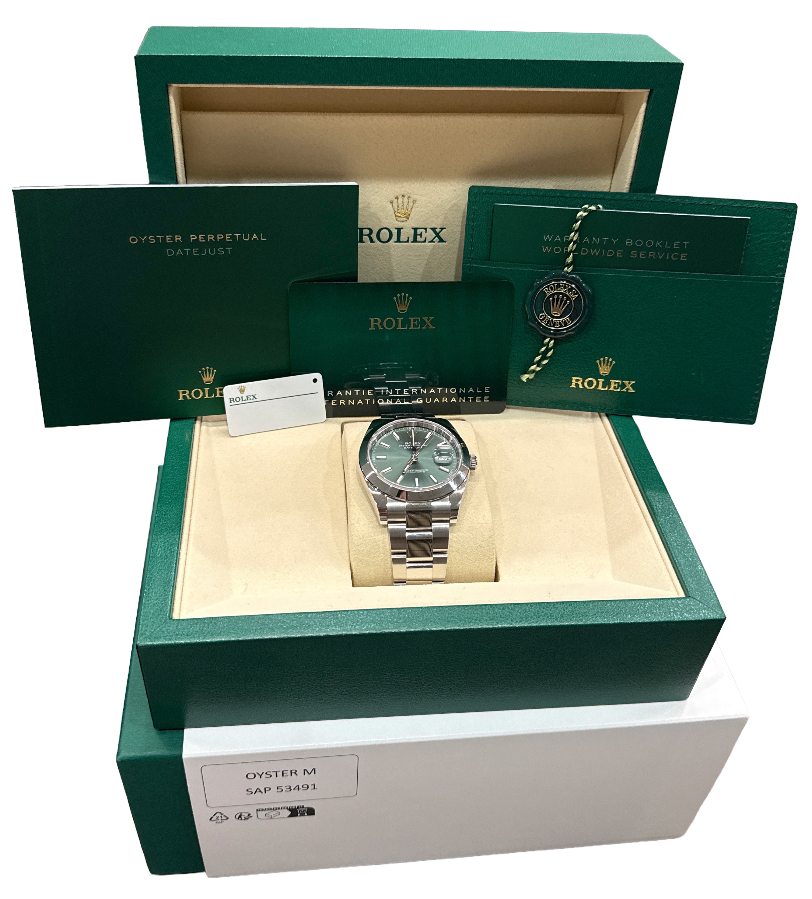 ROLEX グリーンボックス UNWORN 2026 PAPERS Rolex DateJust 41 MINT GREEN Steel OYSTER 41mm