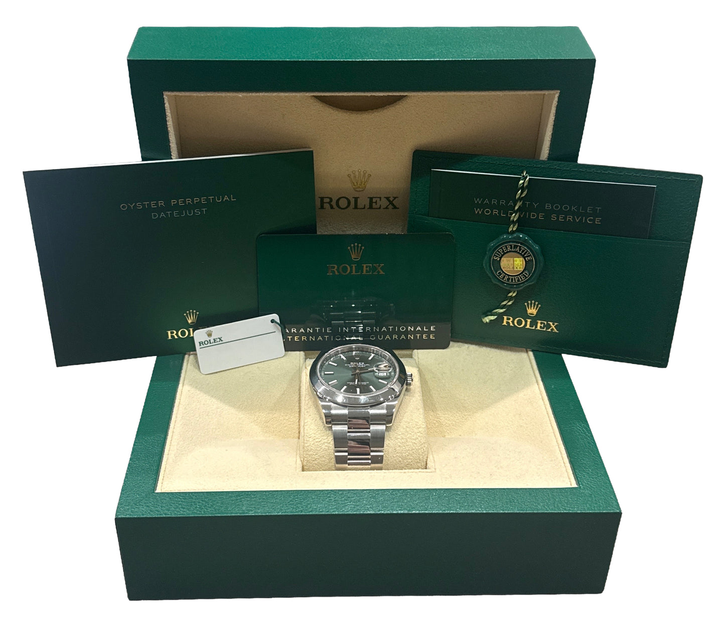 2025 PAPERS Rolex DateJust 41 MINT GREEN Stainless Steel 41mm OYSTER 126300 BOX