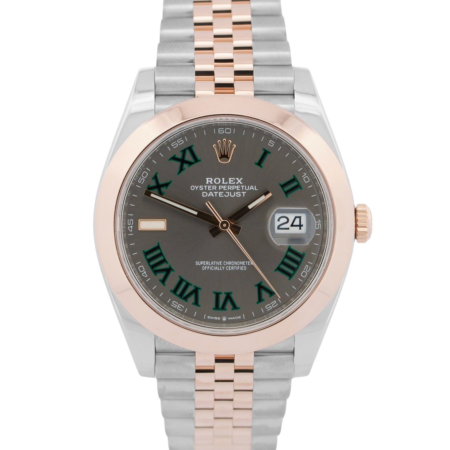 PAPERS Rolex DateJust 41mm WIMBLEDON 18K Rose Steel JUBILEE Smooth 126301 BOX