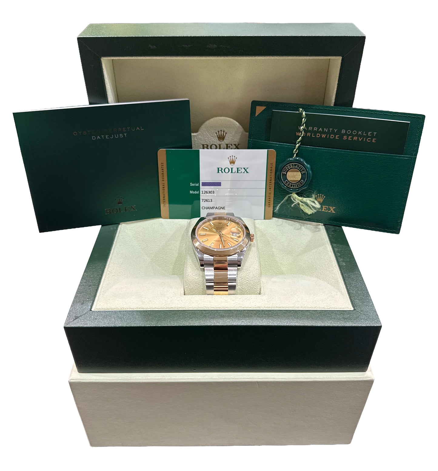 2018 PAPERS Rolex DateJust CHAMPAGNE 18K Gold Steel OYSTER 41mm 126303 Watch BOX