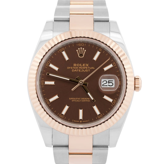2025 PAPERS Rolex DateJust 41mm CHOCOLATE Brown OYSTER 18K Gold Steel 126331 BOX