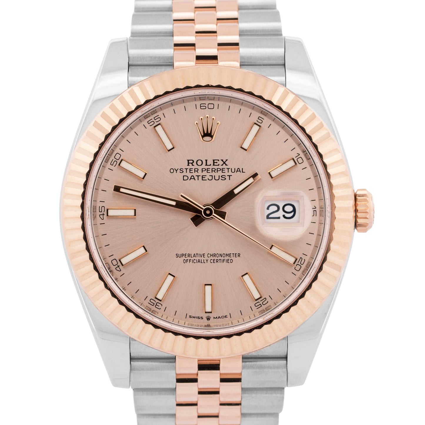 2023 PAPERS Rolex DateJust 41mm SUNDUST PINK 18K Gold Steel JUBILEE 126331 BOX