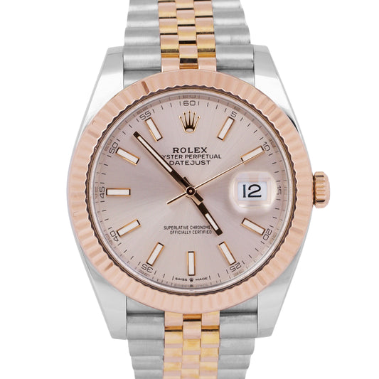 Rolex DateJust 41mm Pink SUNDUST Two-Tone 18K Rose Gold Steel JUBILEE 126331