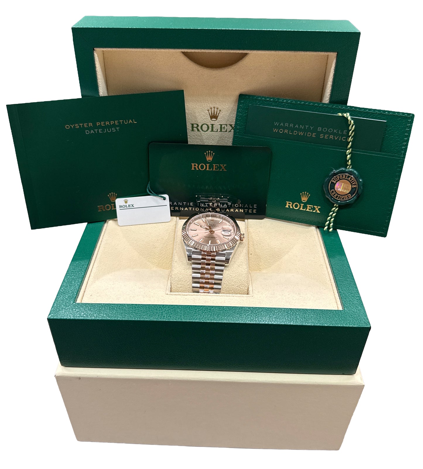 2023 PAPERS Rolex DateJust 41mm SUNDUST PINK 18K Gold Steel JUBILEE 126331 BOX