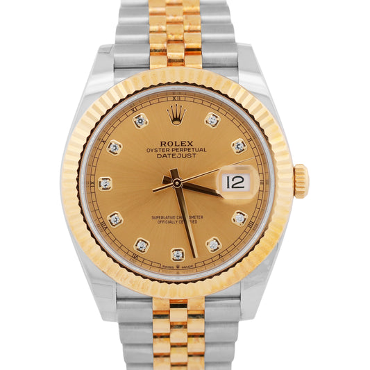 NOS 2021 PAPERS Rolex DateJust 41mm CHAMPAGNE DIAMOND 18K JUBILEE 126333 BOX