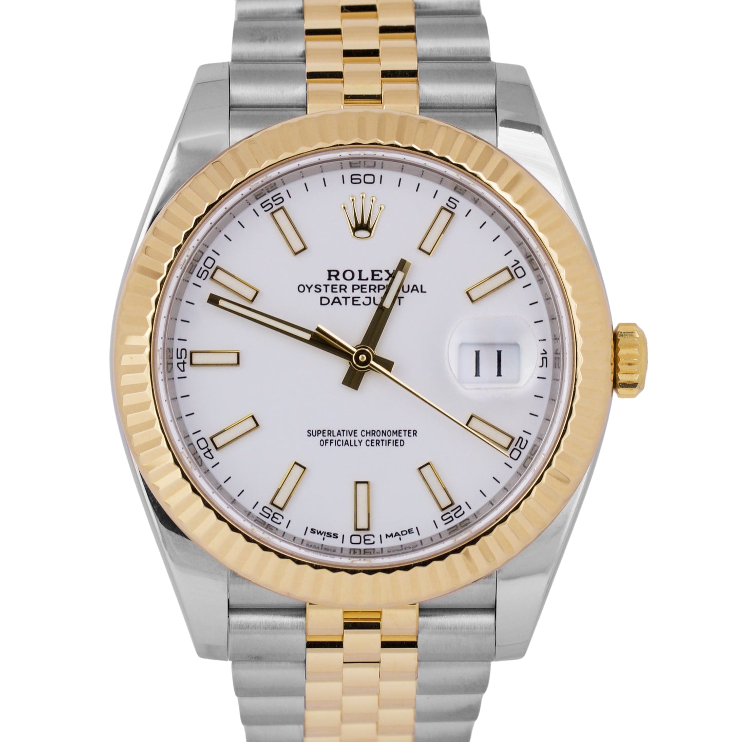 MINT PAPERS Rolex DateJust 41 WHITE 18K Gold Steel Fluted 41mm JUBILEE 126333