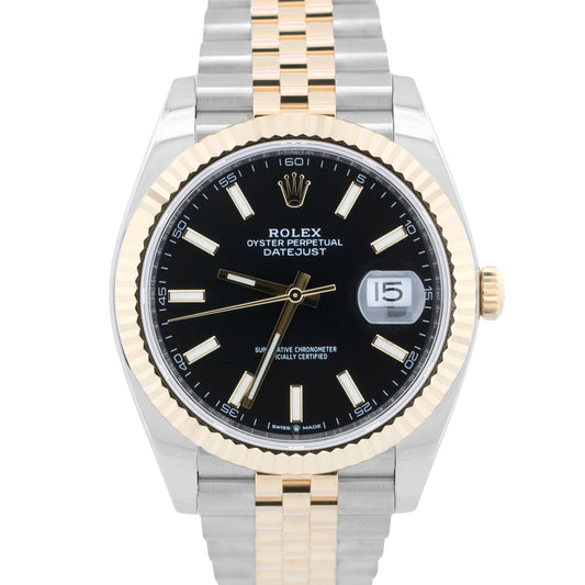 Rolex DateJust 41 BLACK 41mm 18K Yellow Gold Fluted Steel JUBILEE 126333 Watch