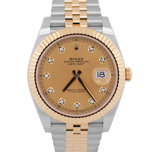 2024 Rolex DateJust 126333 Champagne Diamond 18K Steel Jubilee 41mm Box Papers