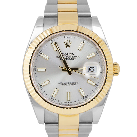 MINT 2022 PAPERS Rolex DateJust 41 SILVER 18K Gold Steel 41mm OYSTER 126333 B+P